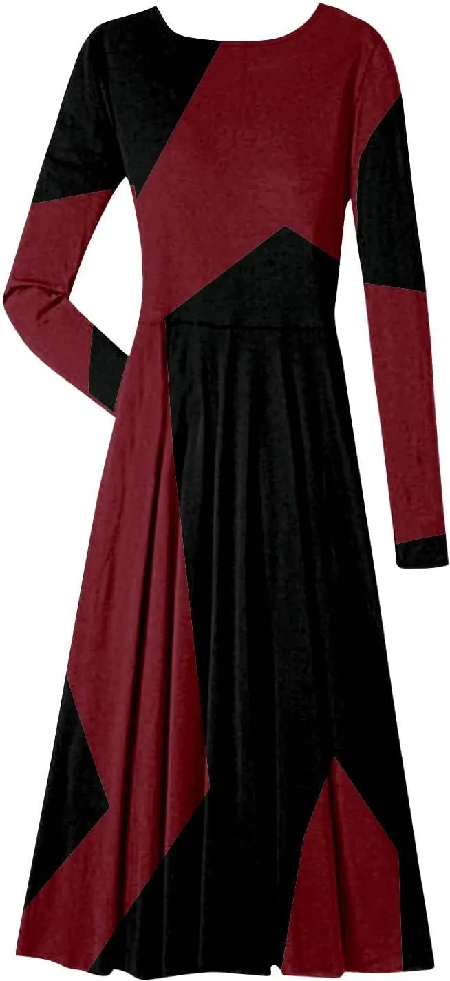 ADHOWBEW Spring Dresses for Women 2024 Fashion Elegant Long Sleeve Midi Dress