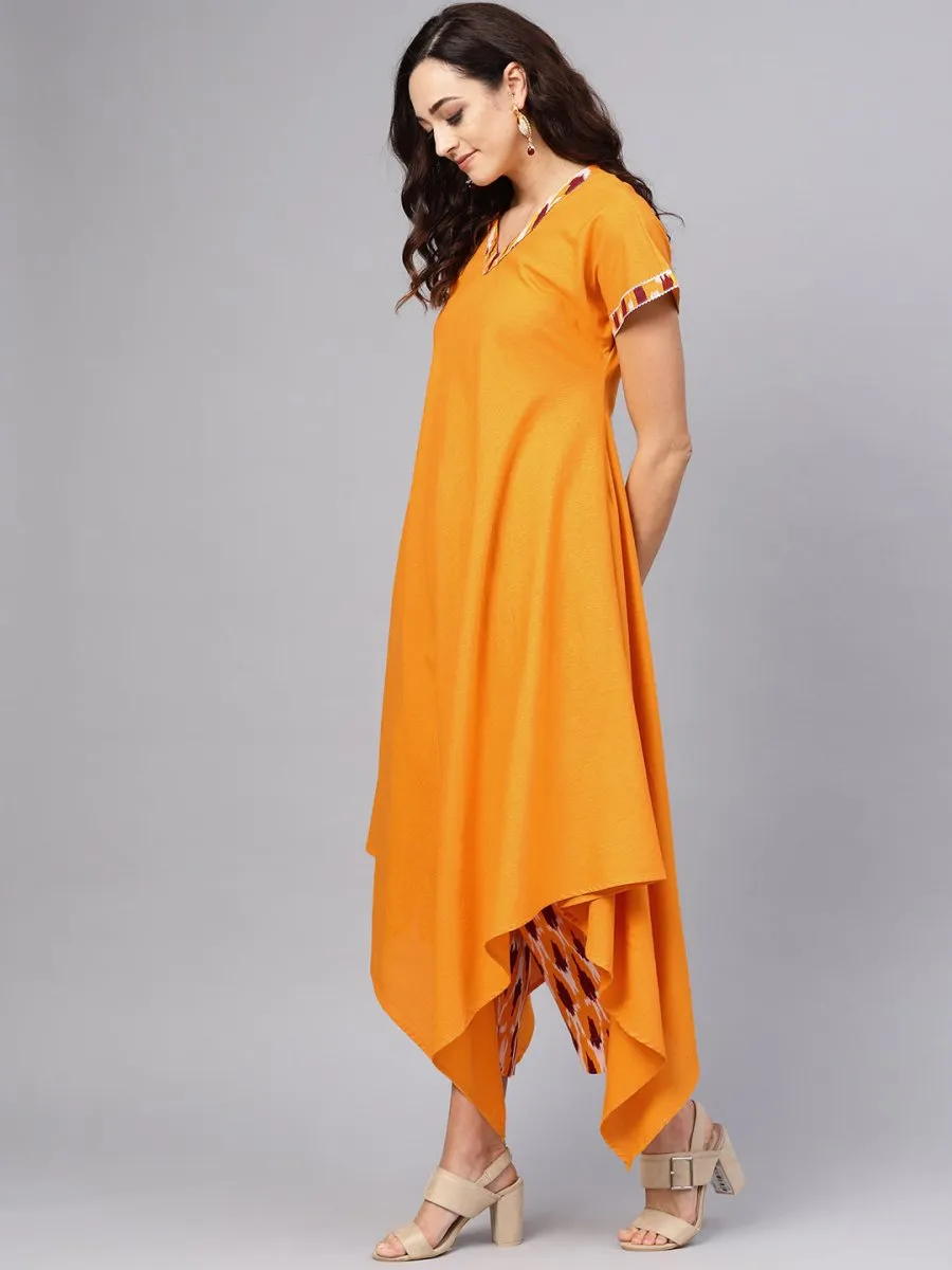 Ahalyaa Mustard Solid Kimono Style Cotton Kurta Set