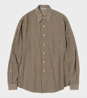 Airy Light Cotton Check Big Shirt Brown
