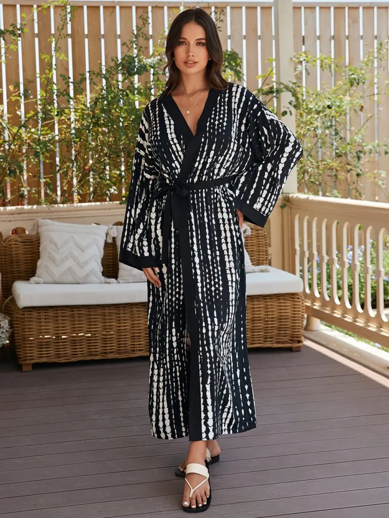 Black Long Kimono: Women's Plus Size Swim Cover-Up