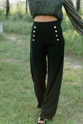 Black Ribbed Button Detail Trousers