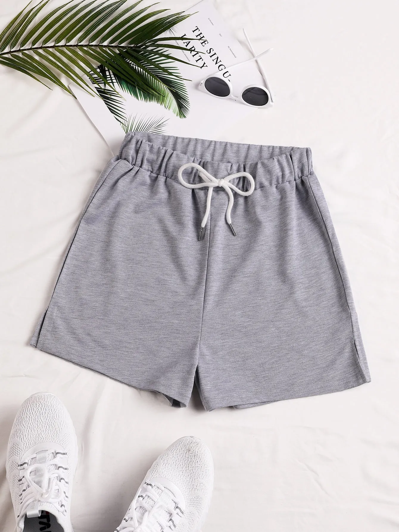 Casual Plain Split Natural Women Shorts