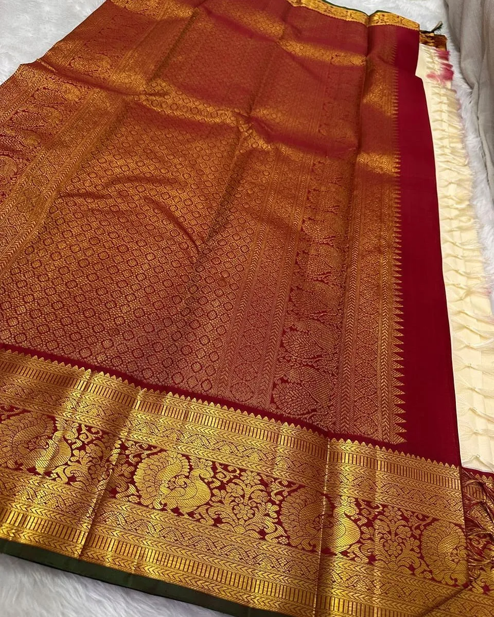 Confounding Beige Soft Silk Saree With Panoply Blouse Piece