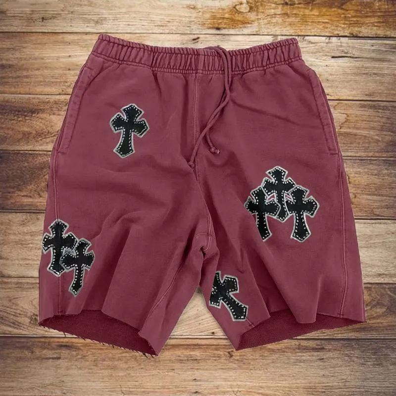 Cross-print casual retro shorts