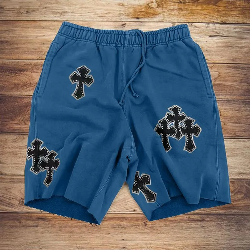 Cross-print casual retro shorts