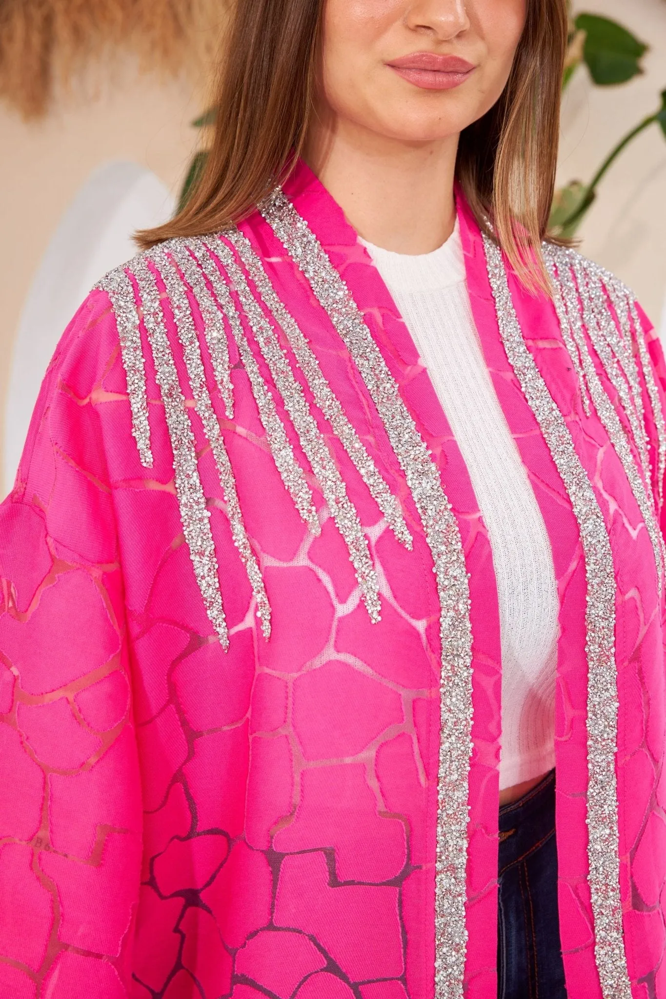 Dark Pink Stone Design Kimono