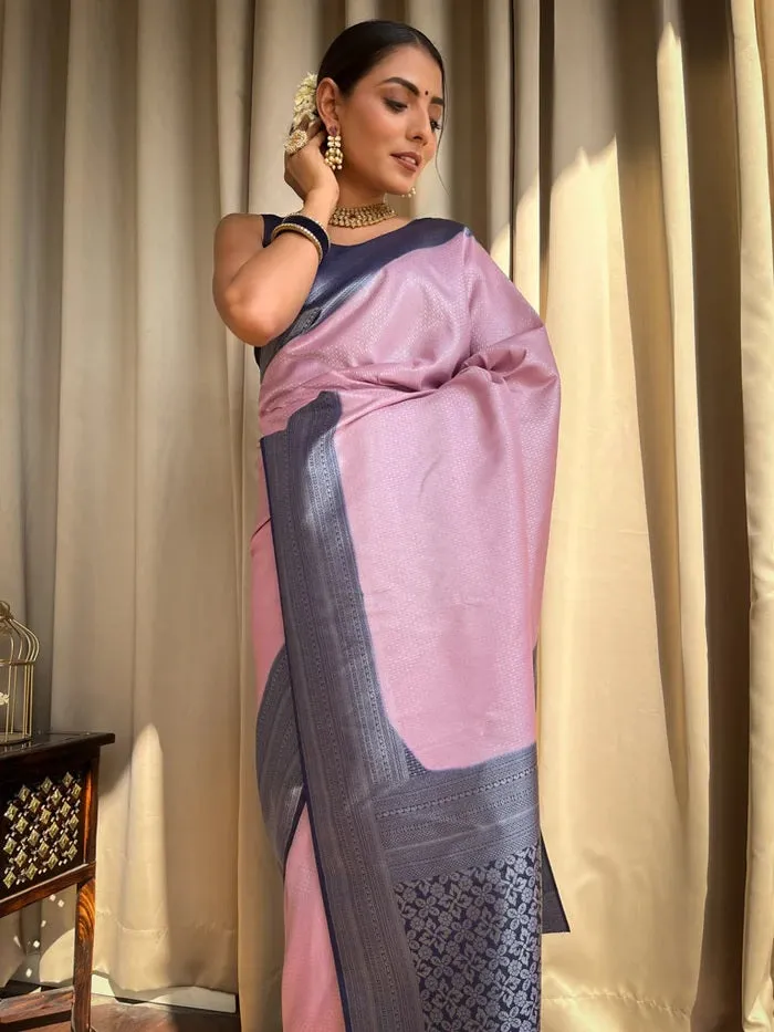 Delightful Baby Pink Soft Silk Saree With Ravishing Blouse Piece
