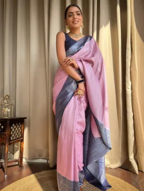 Delightful Baby Pink Soft Silk Saree With Ravishing Blouse Piece