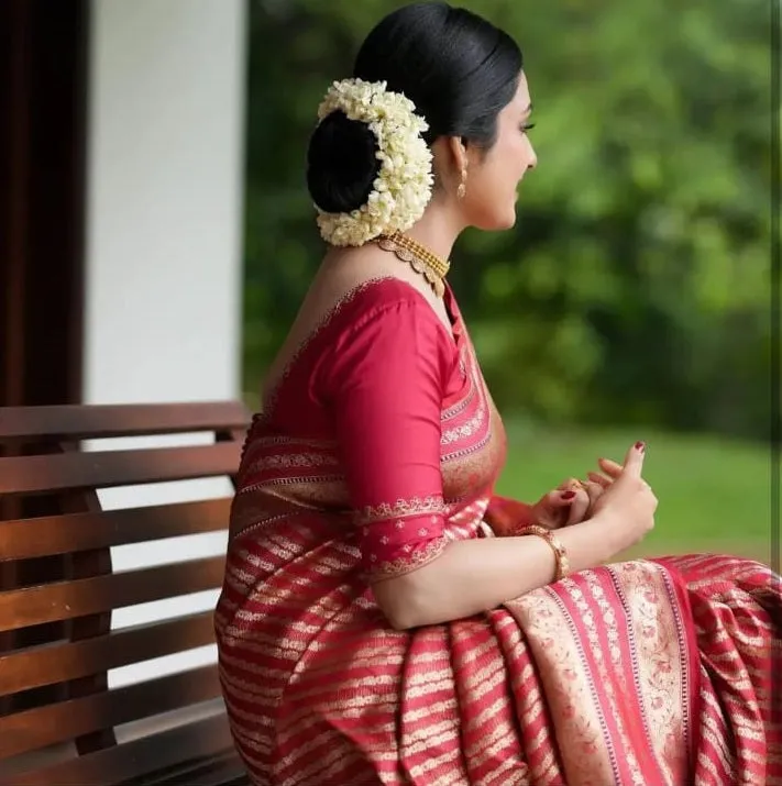 Demanding Red Soft Silk Saree With Desiring Blouse Piece