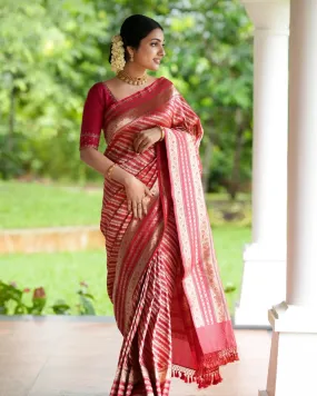 Demanding Red Soft Silk Saree With Desiring Blouse Piece