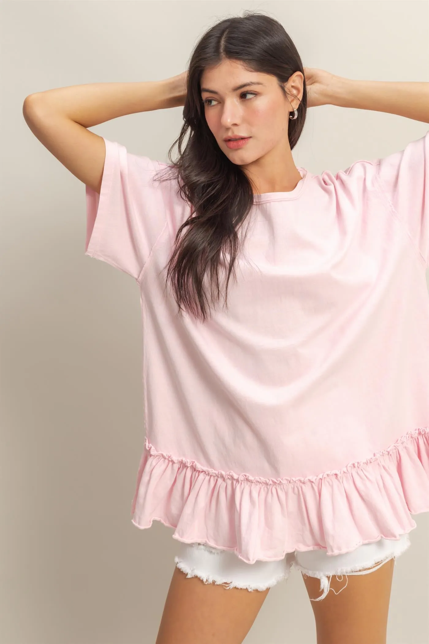 DZ25C858-Relaxed Ruffled Tunic Top