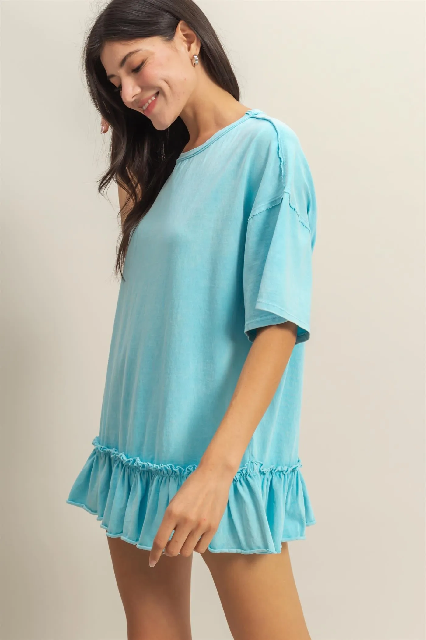 DZ25C858-Relaxed Ruffled Tunic Top