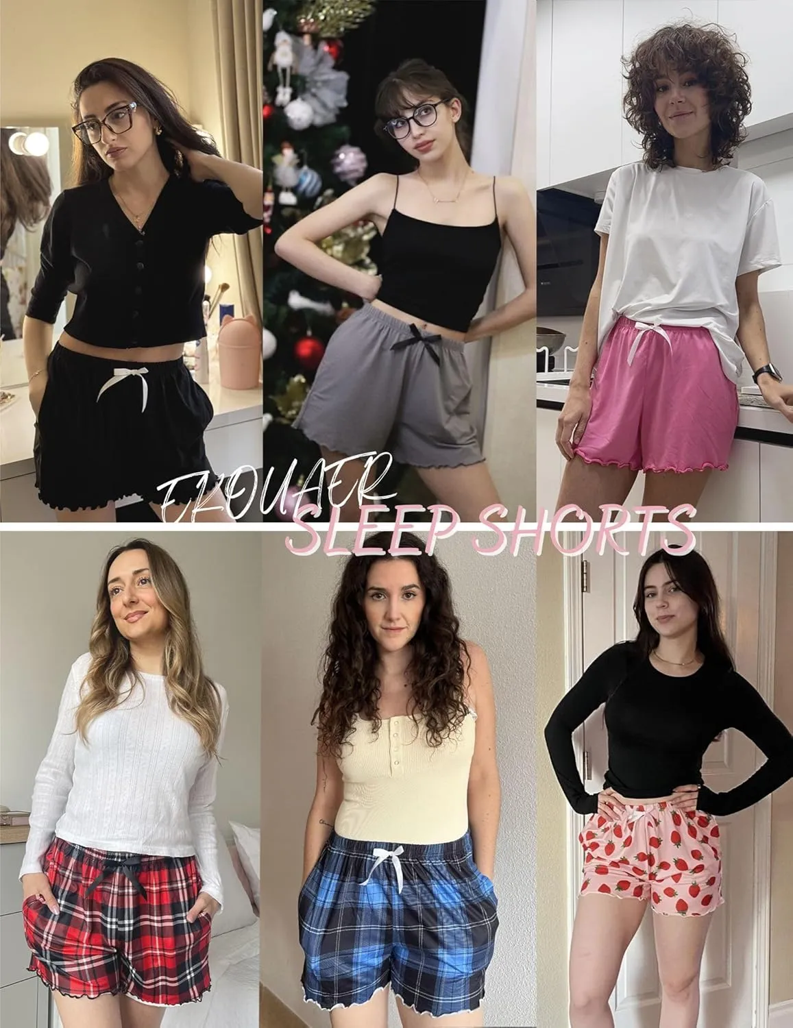 Ekouaer Womens Pajama Shorts Soft Comfy Sleep Shorts Casual Elastic Waist Pj Short with Pockets