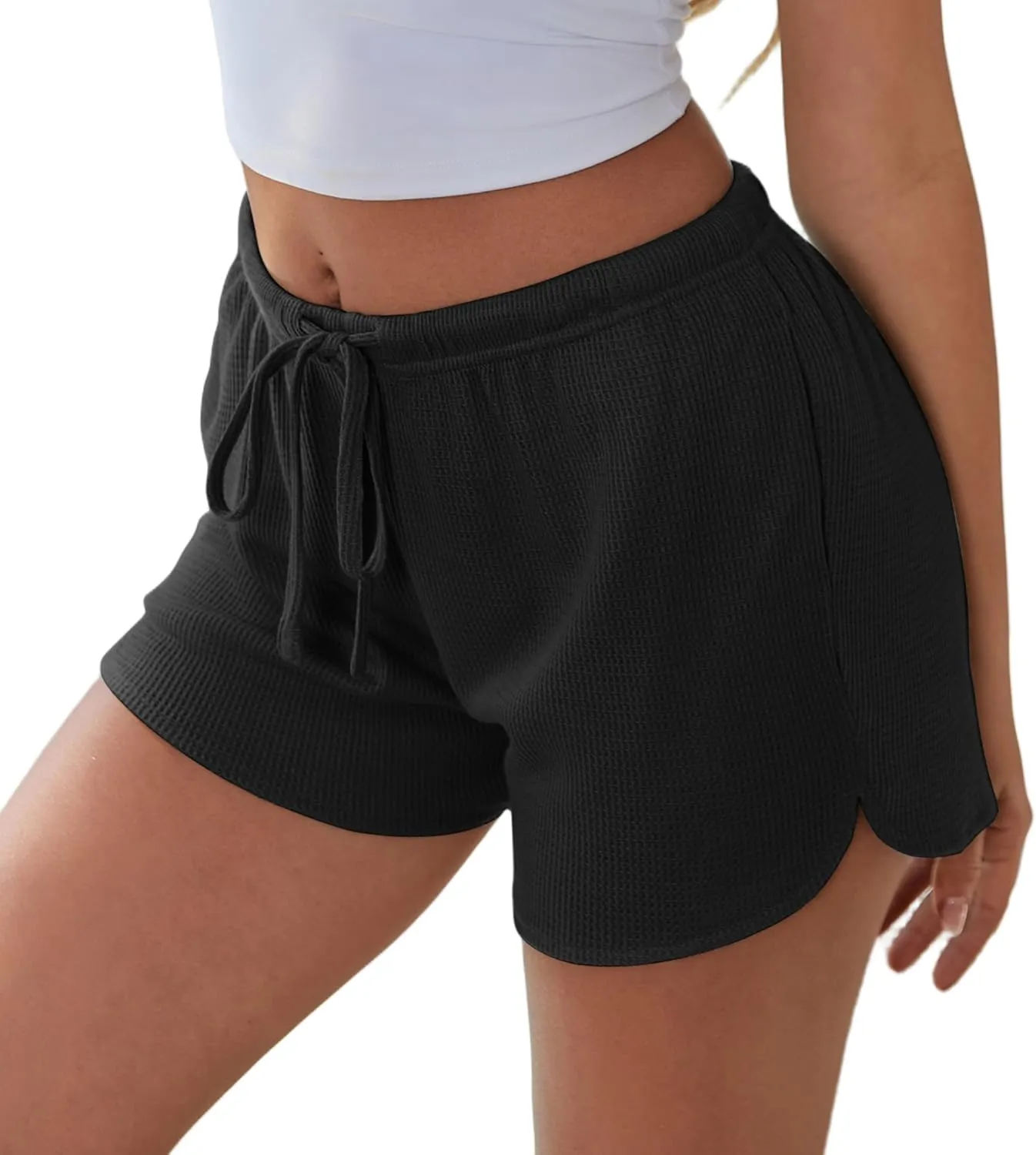 Ekouaer Womens Waffle Knit Pajama Shorts Soft Drawstring Lounge bottoms Casual Workout Shorts with Pockets