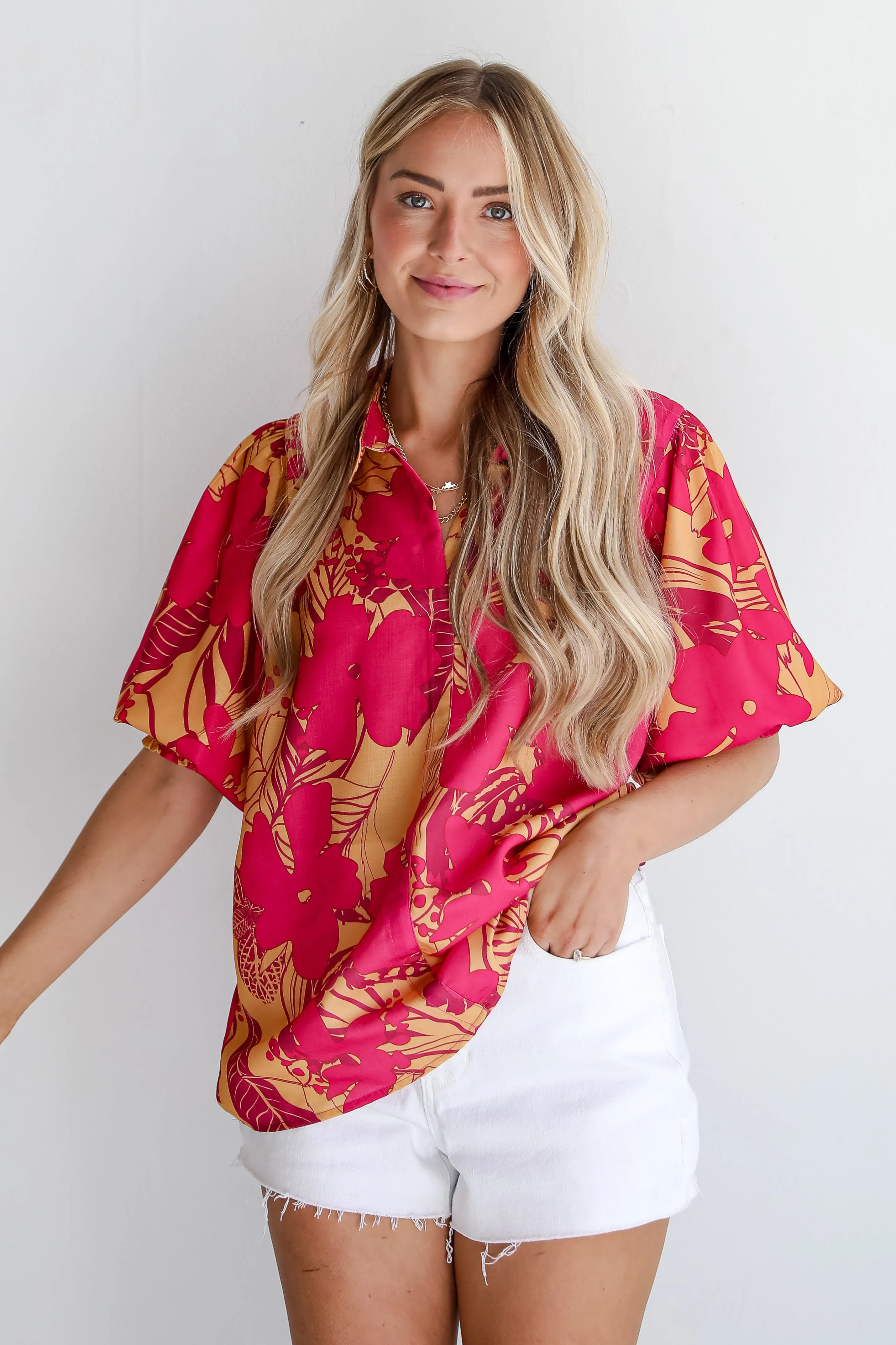 FINAL SALE - Beautifully Adored Pink Floral Blouse