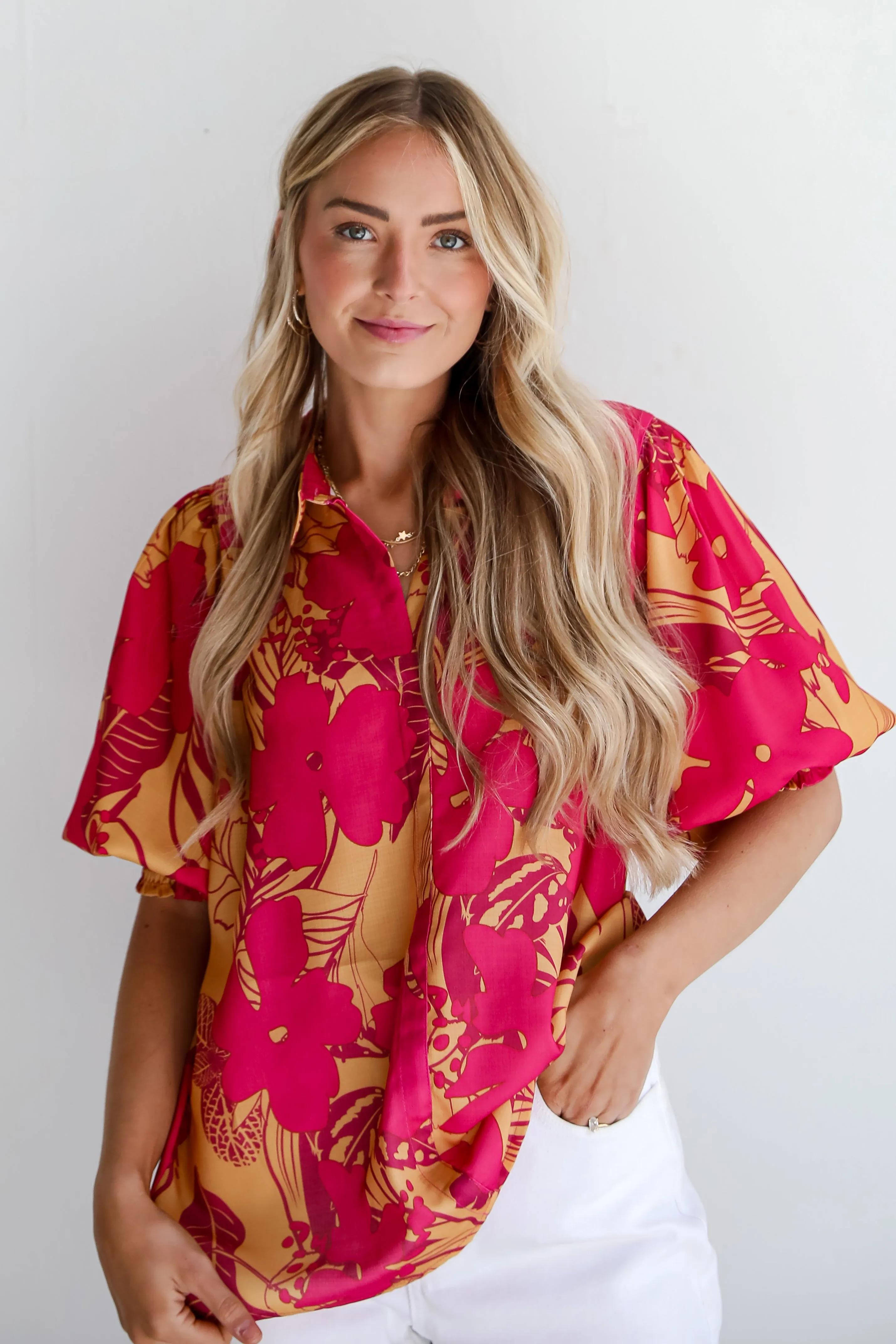FINAL SALE - Beautifully Adored Pink Floral Blouse