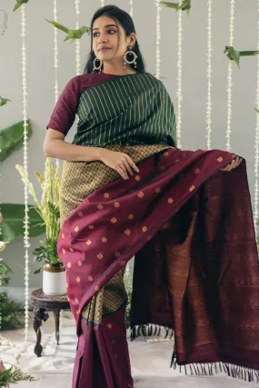Flattering Wine Soft Silk Saree With Panoply Blouse Piece