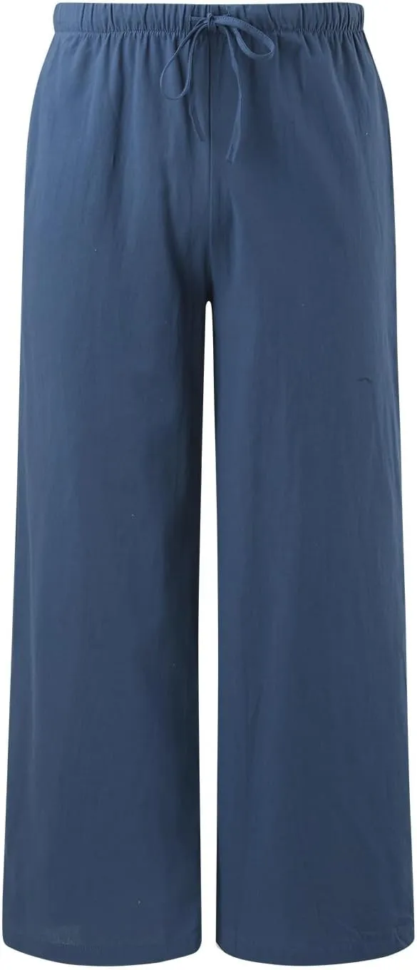 Flowy Pants for Women Wide Leg Cotton Linen Pants High Waist Summer Pants Beach Drawstring Pant Trousers
