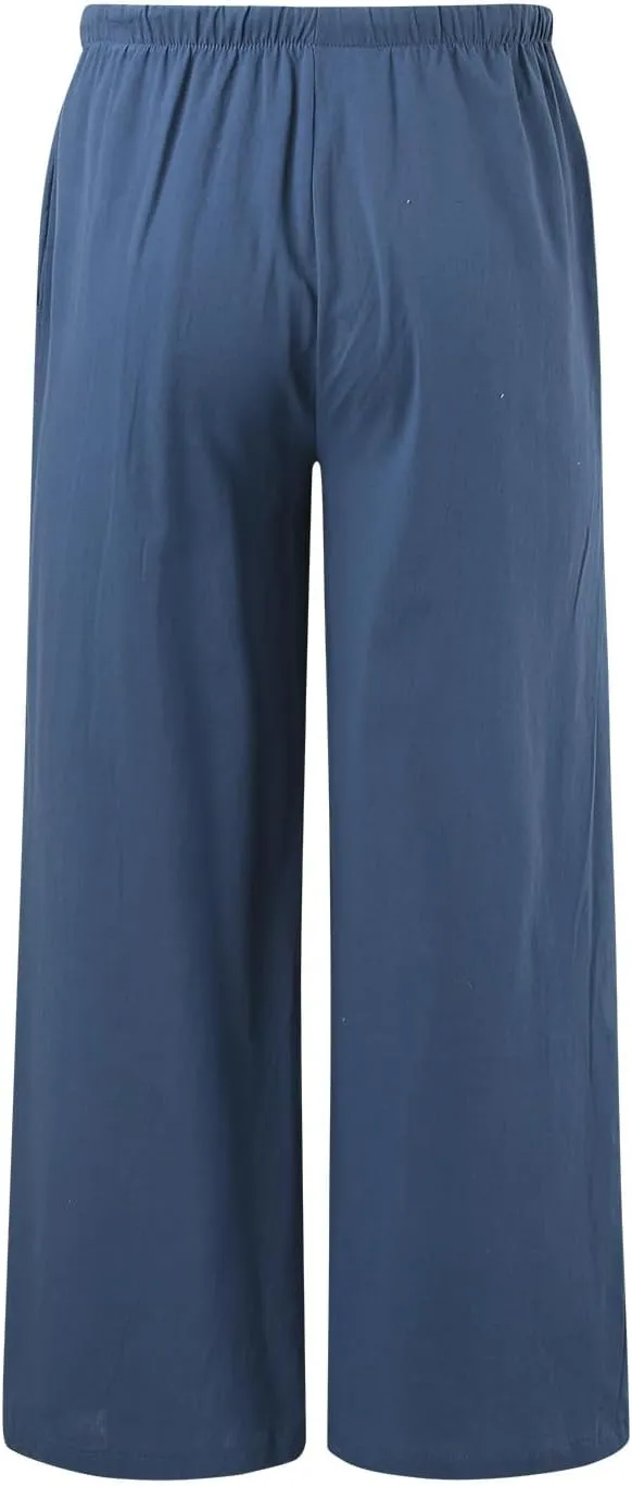 Flowy Pants for Women Wide Leg Cotton Linen Pants High Waist Summer Pants Beach Drawstring Pant Trousers