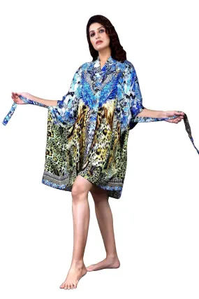 Fusion of Animal and Porcelain print Silk Party Wear Kaftan kimono silk robe