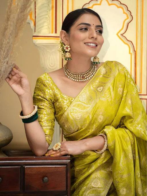Glowing Yellow Soft Silk Saree With Sensational Blouse Piece