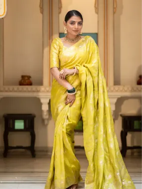 Glowing Yellow Soft Silk Saree With Sensational Blouse Piece