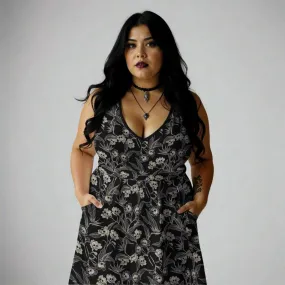Gothic Floral Skater Dress With Pockets