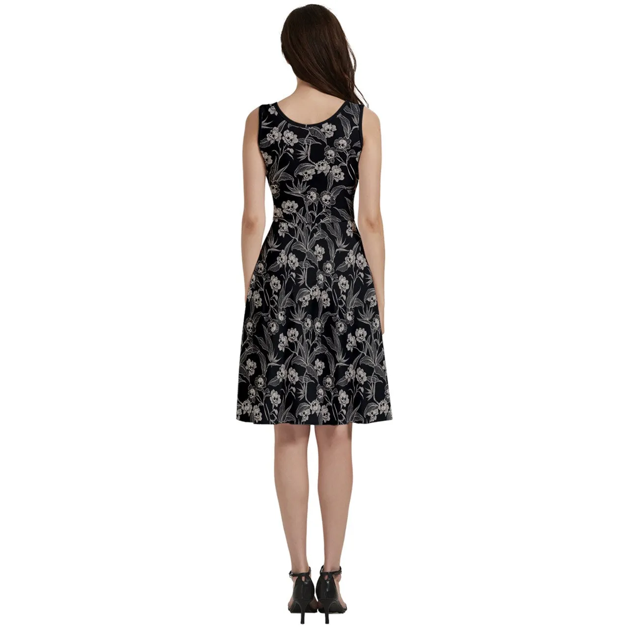 Gothic Floral Skater Dress With Pockets