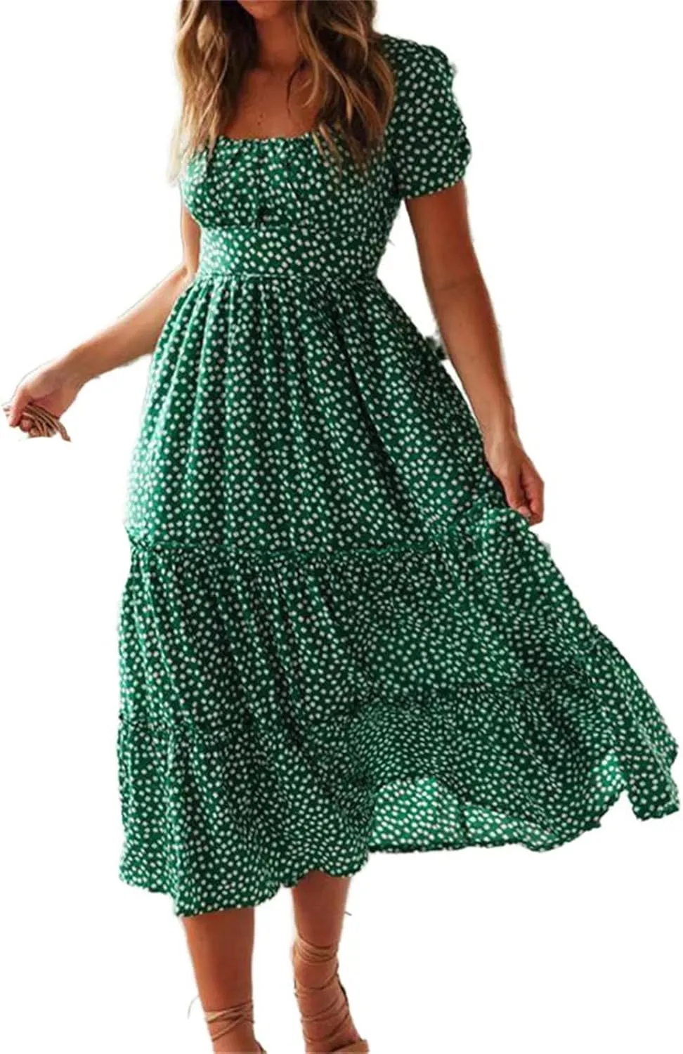 GUOYUXIAO Women's Vintage Dress Puff Sleeves Square Collar Skirt