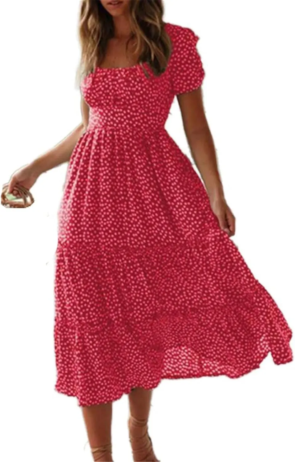 GUOYUXIAO Women's Vintage Dress Puff Sleeves Square Collar Skirt