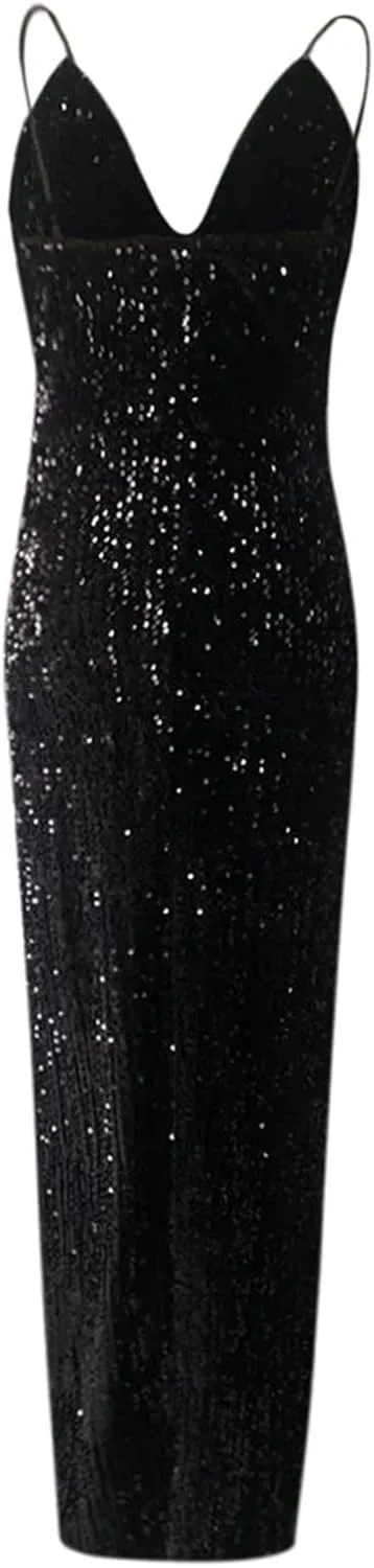 HGps8w Women's Sexy Halter Cowl Neck Sparkly Jumpsuits Clubwear Sleeveless Elegant Sequins Bodycon Wide Leg Pants Rompers