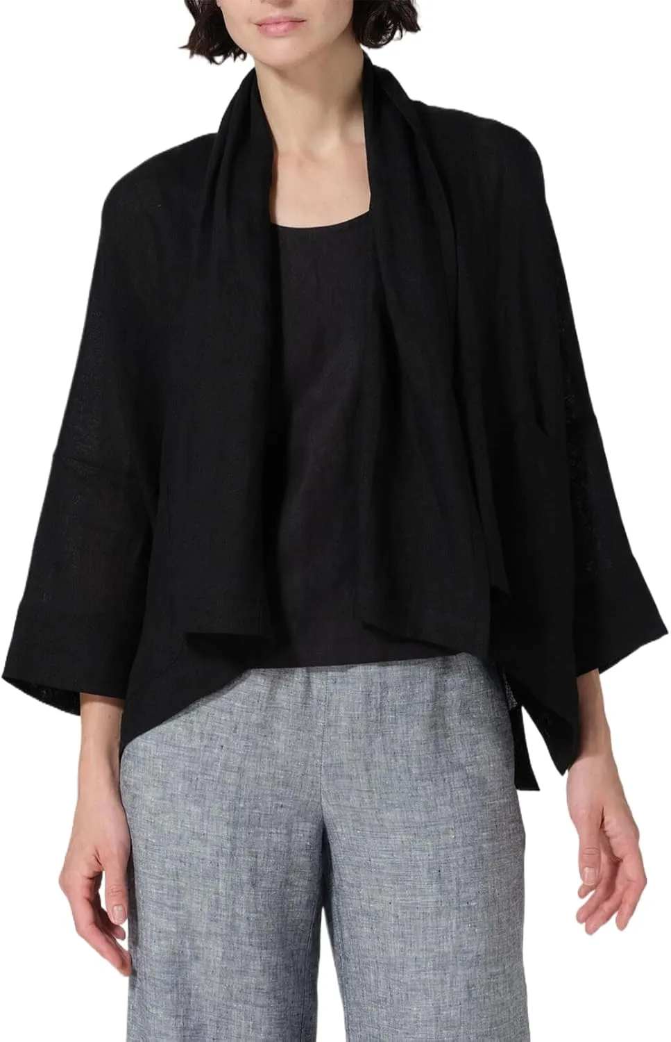IDEALSANXUN Linen Summer Cardigans for Women Lightweight 3/4 Sleeve Shrugs Blazer Jackets Kimono Dress Cover Up Tops