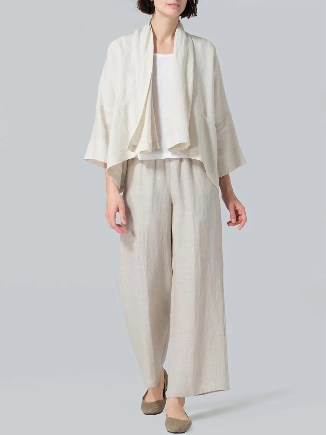 IDEALSANXUN Linen Summer Cardigans for Women Lightweight 3/4 Sleeve Shrugs Blazer Jackets Kimono Dress Cover Up Tops
