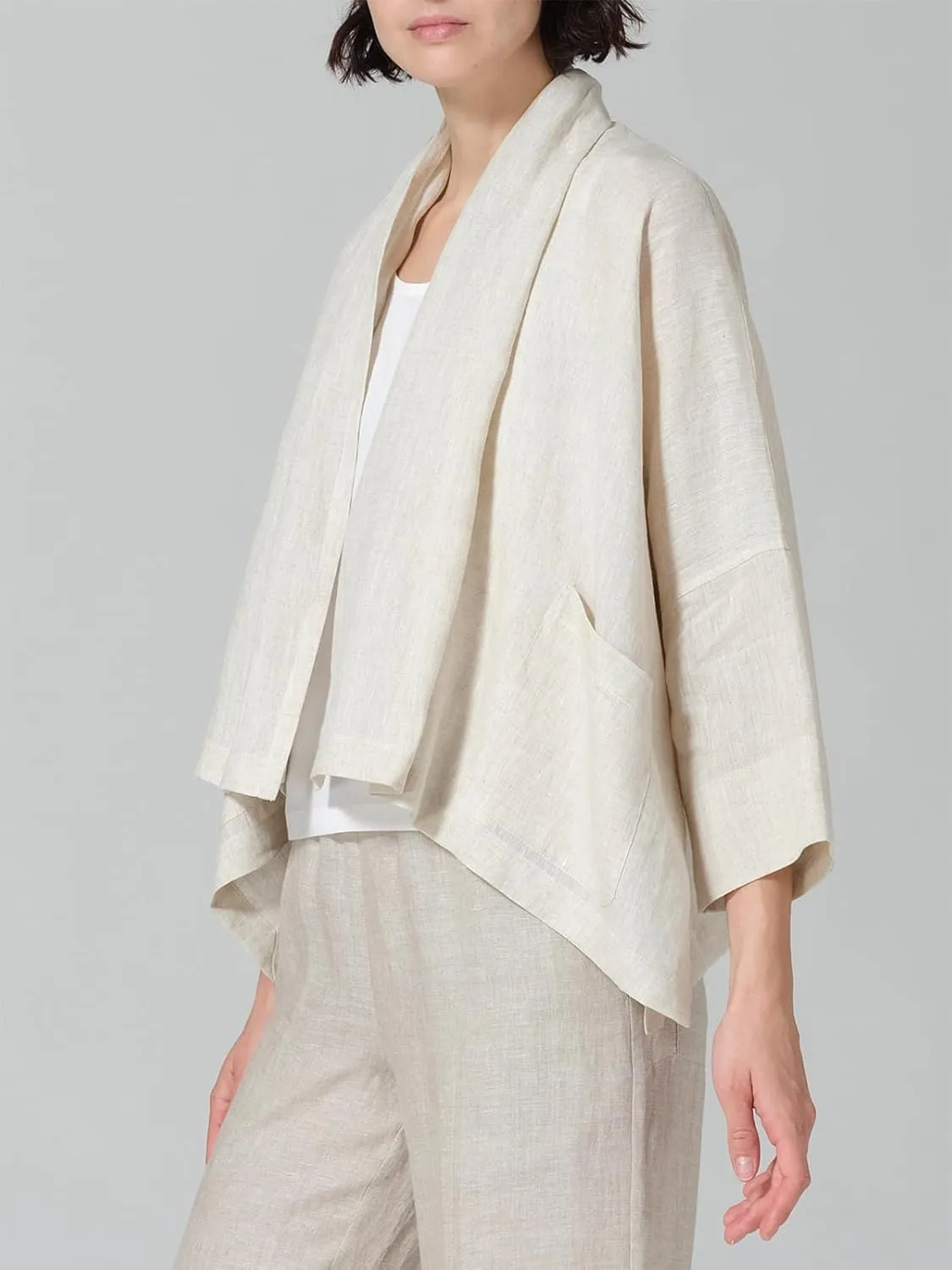 IDEALSANXUN Linen Summer Cardigans for Women Lightweight 3/4 Sleeve Shrugs Blazer Jackets Kimono Dress Cover Up Tops