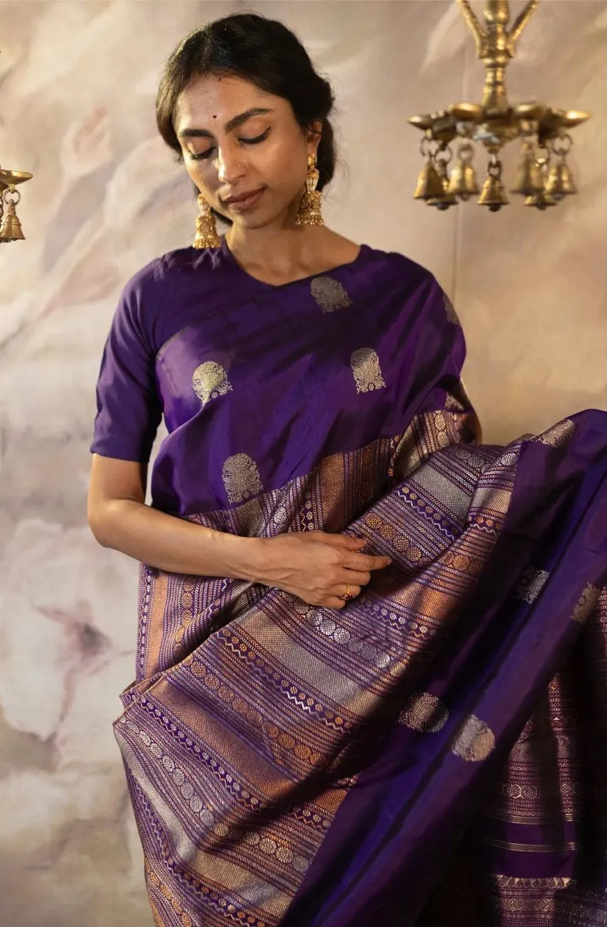 Impressive Purple Soft Silk Saree With Surpassing Blouse Piece
