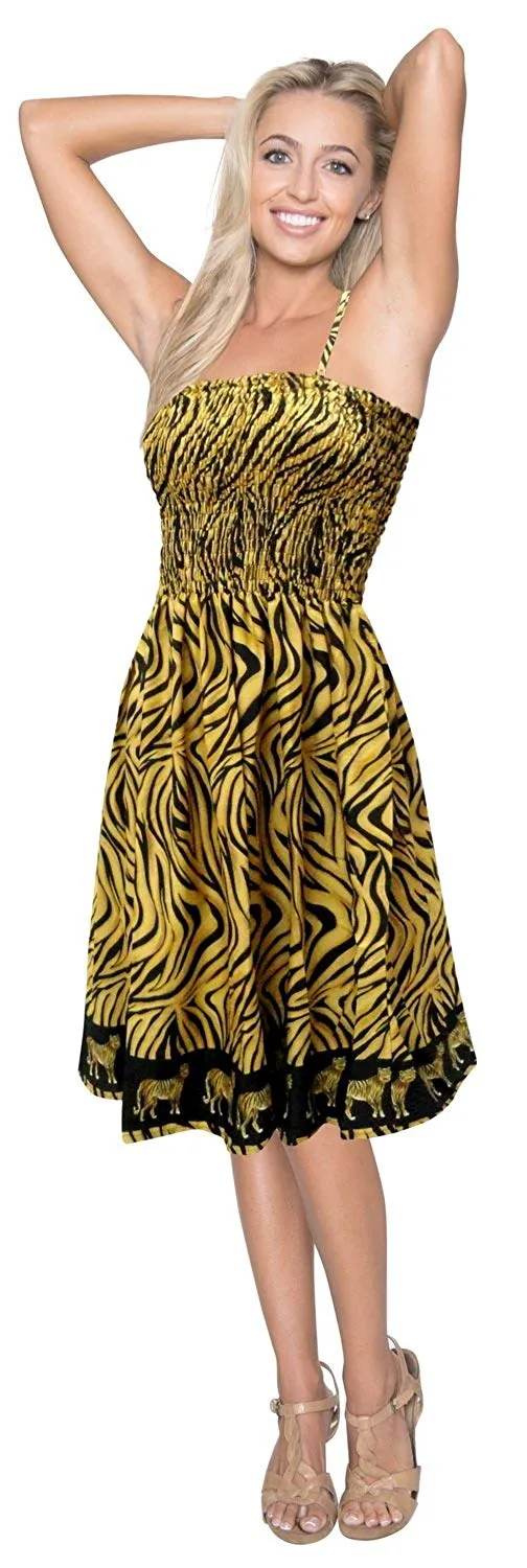 La Leela Likre Tiger Border Stretchy Plus Skirt Women Strap Casual Tube Dress