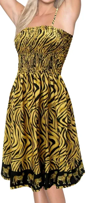 La Leela Likre Tiger Border Stretchy Plus Skirt Women Strap Casual Tube Dress