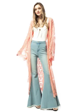 Lace Embroidered Kimono Swimsuit Cover-Up