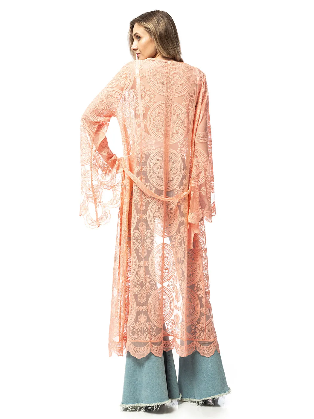 Lace Embroidered Kimono Swimsuit Cover-Up