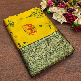 Lassitude Yellow Soft Silk Saree With Scintilla Blouse Piece