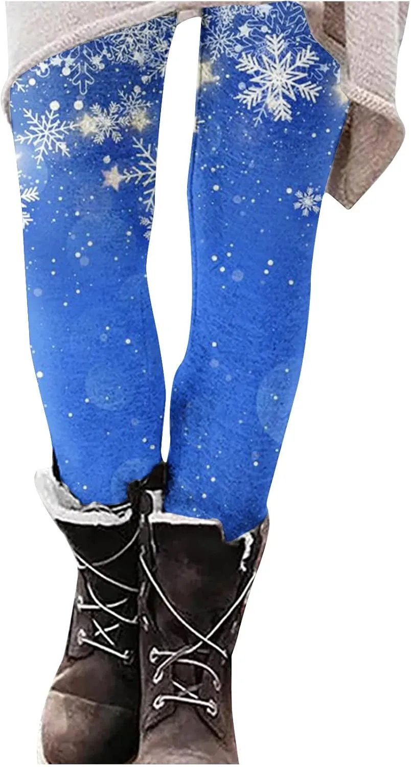 LAWOR Womens Fleece Leggings Denim Printed Casual Boot Leggings Warm High Waisted Fall Winter Pants Trendy Tight Pants