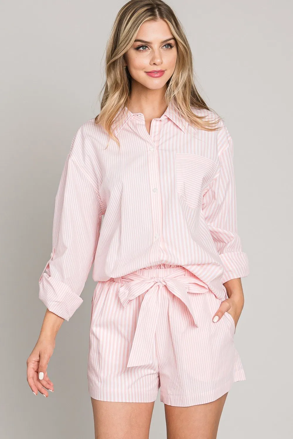 Light Poplin Twin-Stripe Soft Tie Shorts