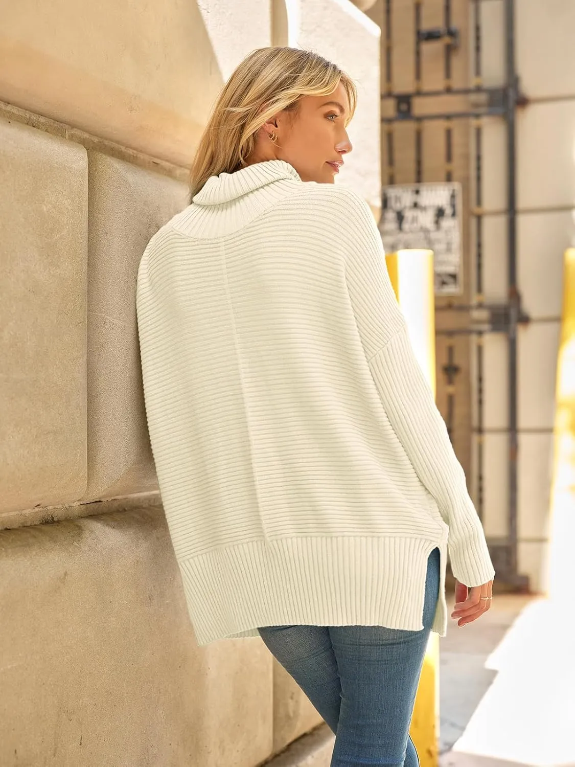 LILLUSORY Women's Oversized Turtleneck Sweaters Fall Batwing Sleeve Ribbed Tunic Sweater