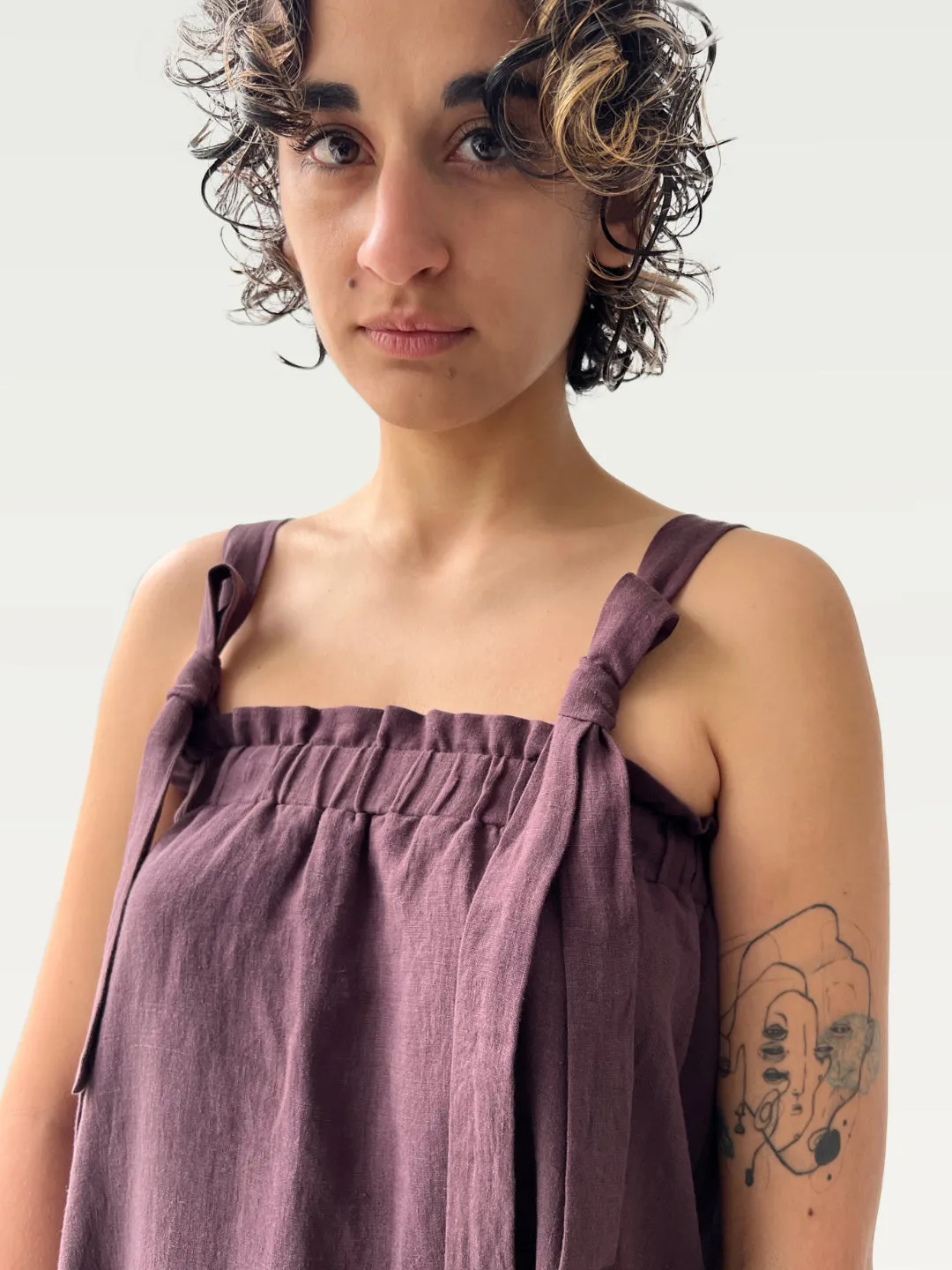 Linen Sundress in Deep Wine, small / OG Price: $248.00