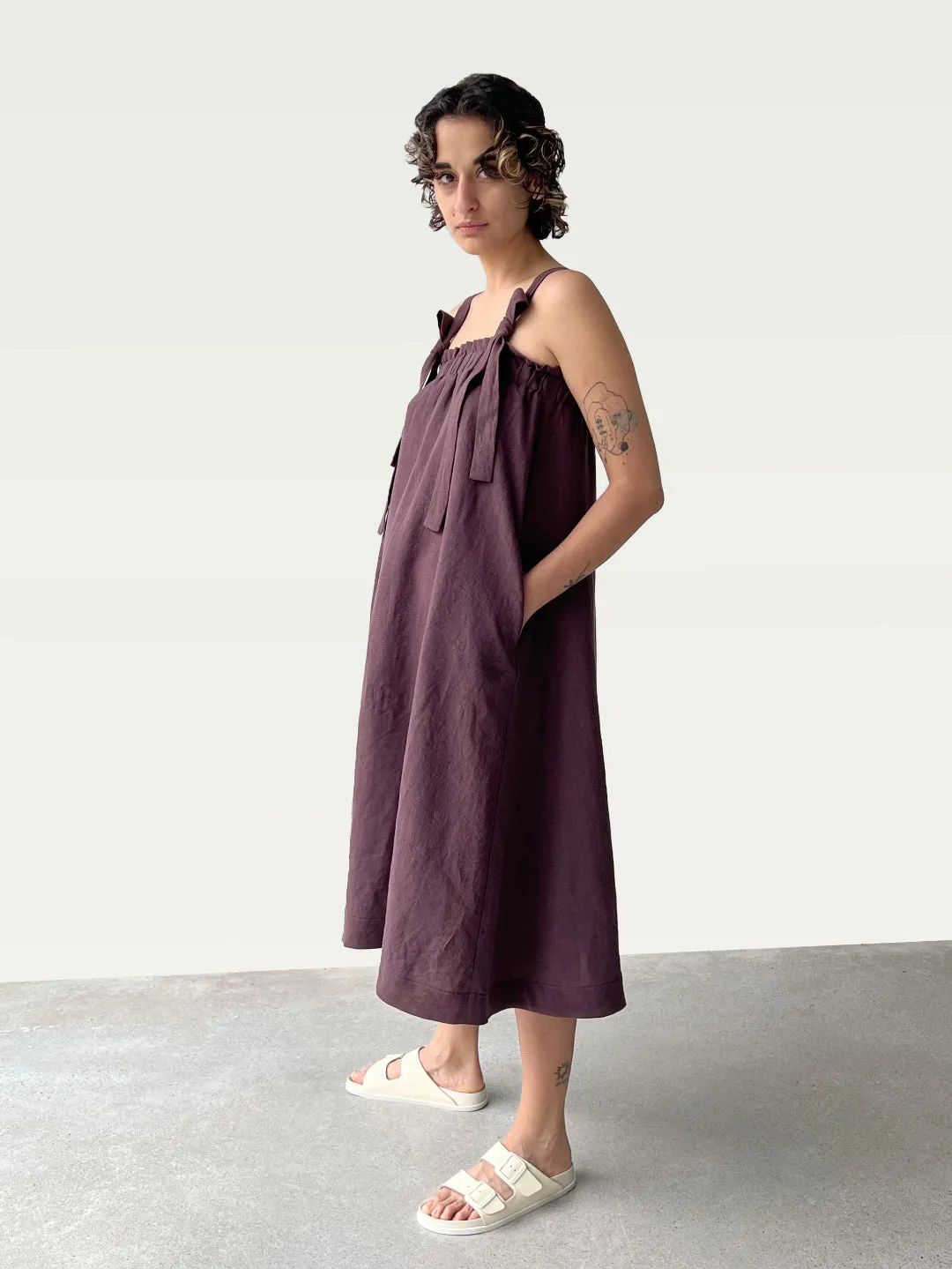 Linen Sundress in Deep Wine, small / OG Price: $248.00