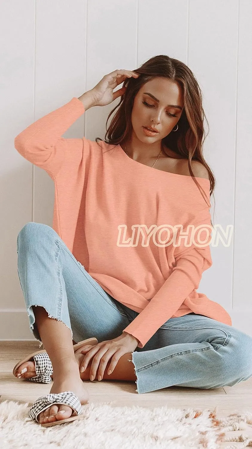 LIYOHON Oversized T Shirts for Women Tunic Tops to Wear with Leggings Long Sleeve Fall Sweaters Dressy Tops