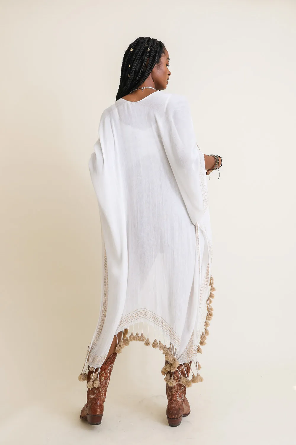Longline Tassel Border Kimono – Chic & Breezy