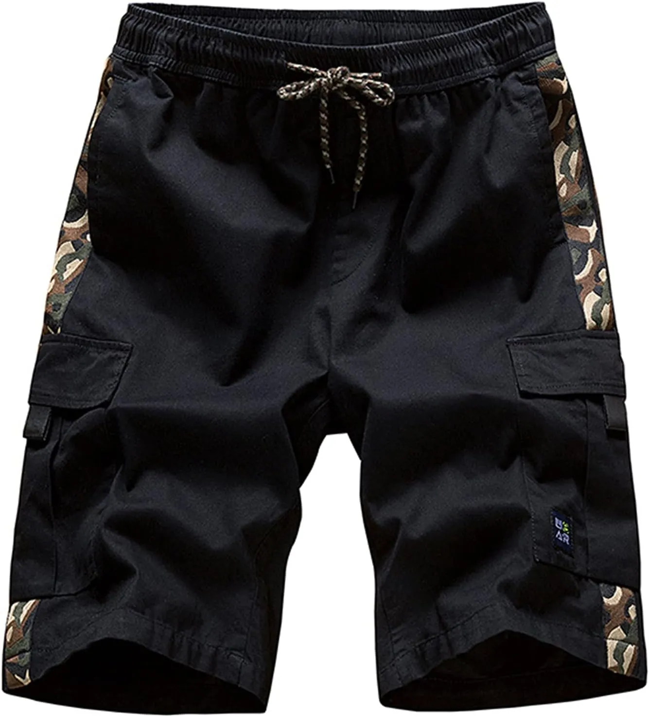 Lu's Chic Men's Shorts Cotton Cargo Shorts Drawstring Soft Casual Knee Length Summer Fitted