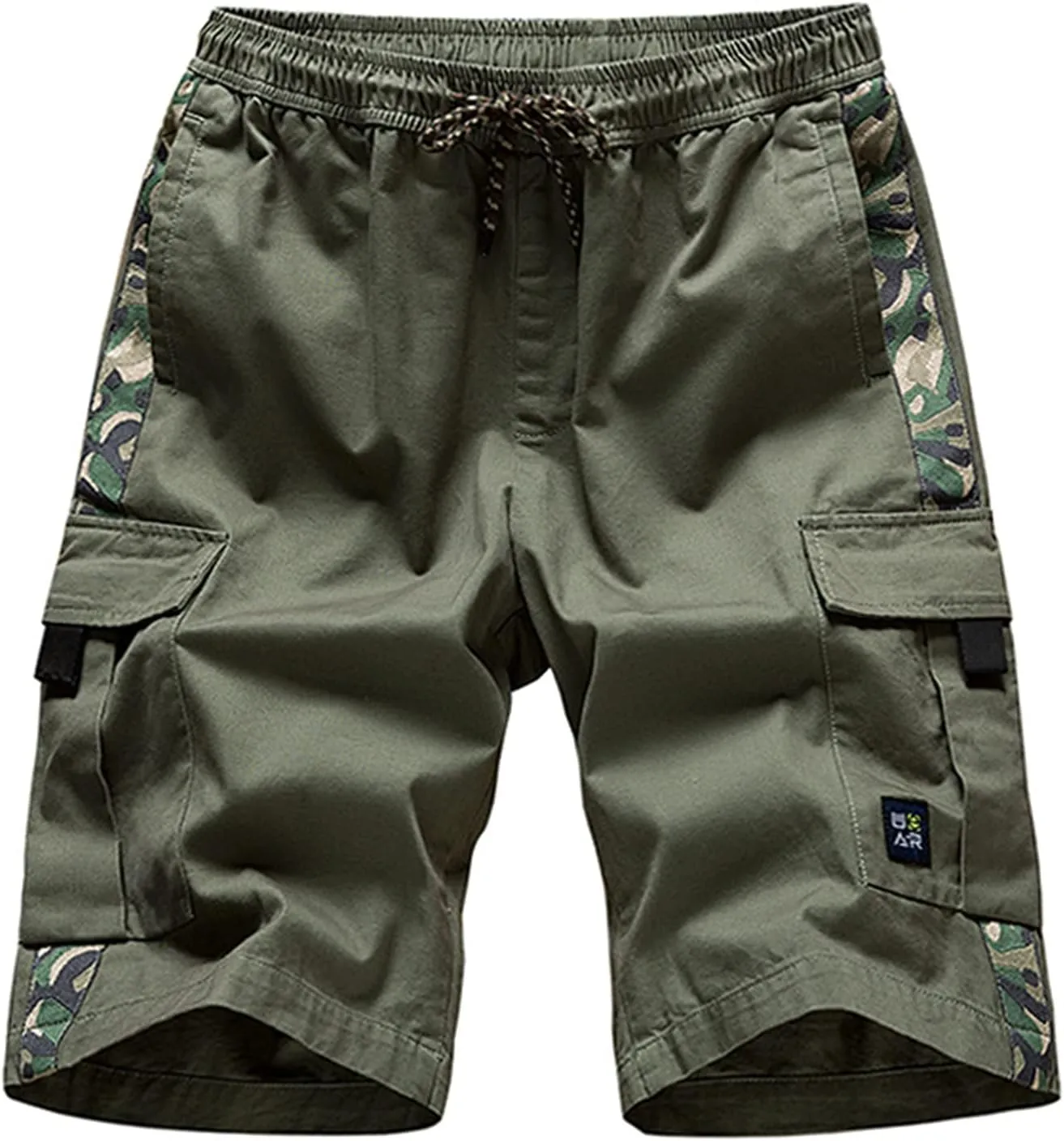 Lu's Chic Men's Shorts Cotton Cargo Shorts Drawstring Soft Casual Knee Length Summer Fitted