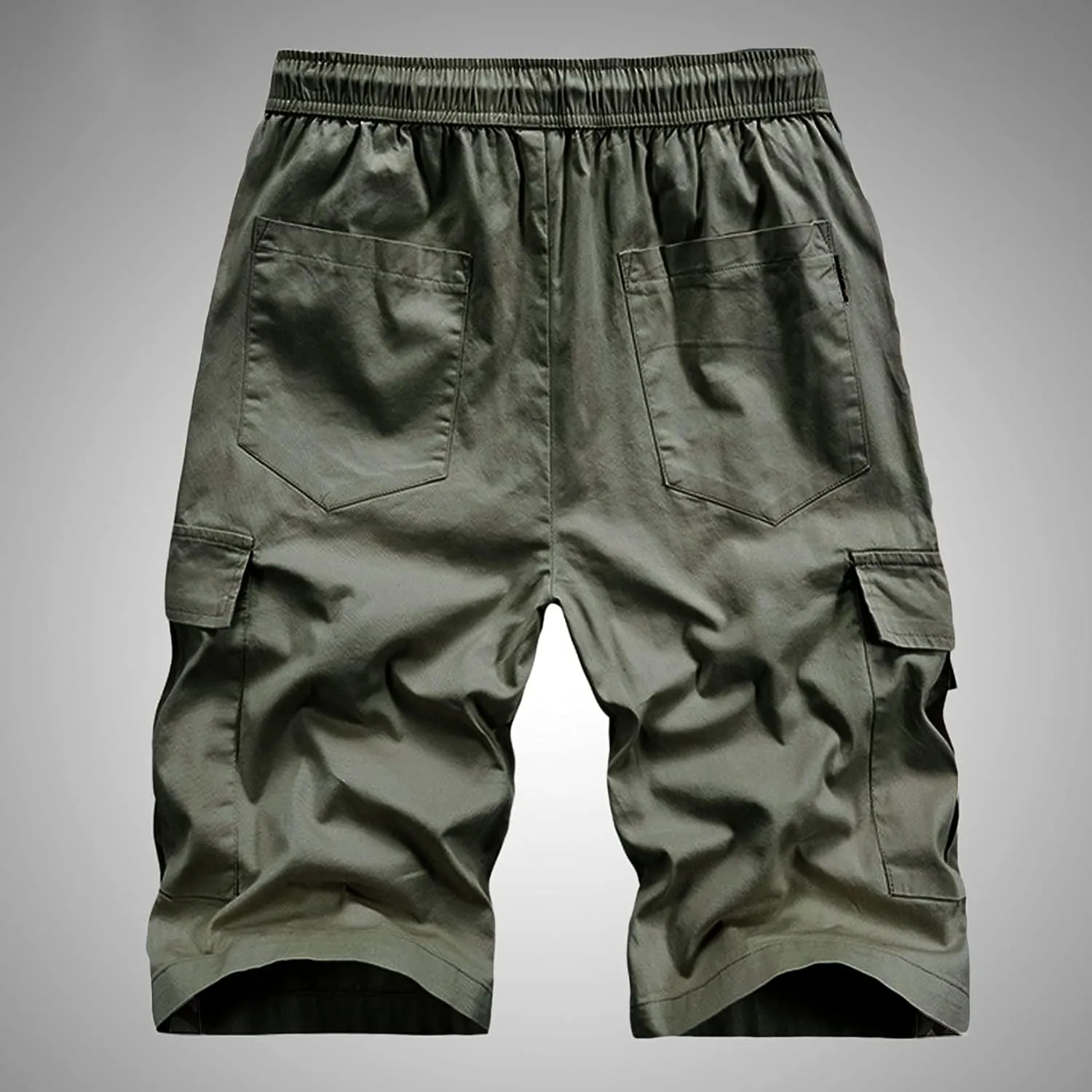 Lu's Chic Men's Shorts Cotton Cargo Shorts Drawstring Soft Casual Knee Length Summer Fitted